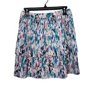 J.CREW Two Tier Pleated Skater Mini Skirt Womens Size 2 Watercolor Zip E0987